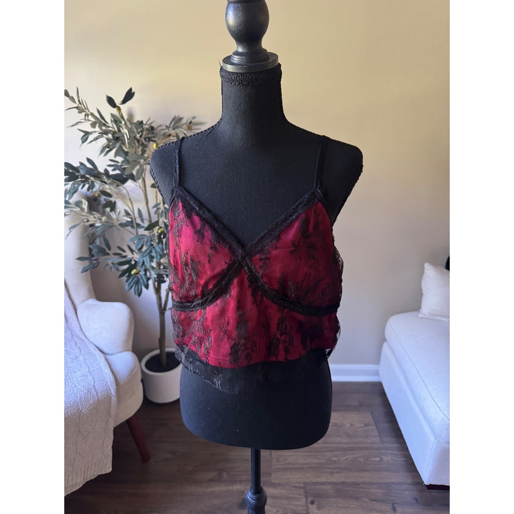 SHEIN Curve Red Black Floral Lace Cami Top V-Neck Cropped 2XL Plus Size